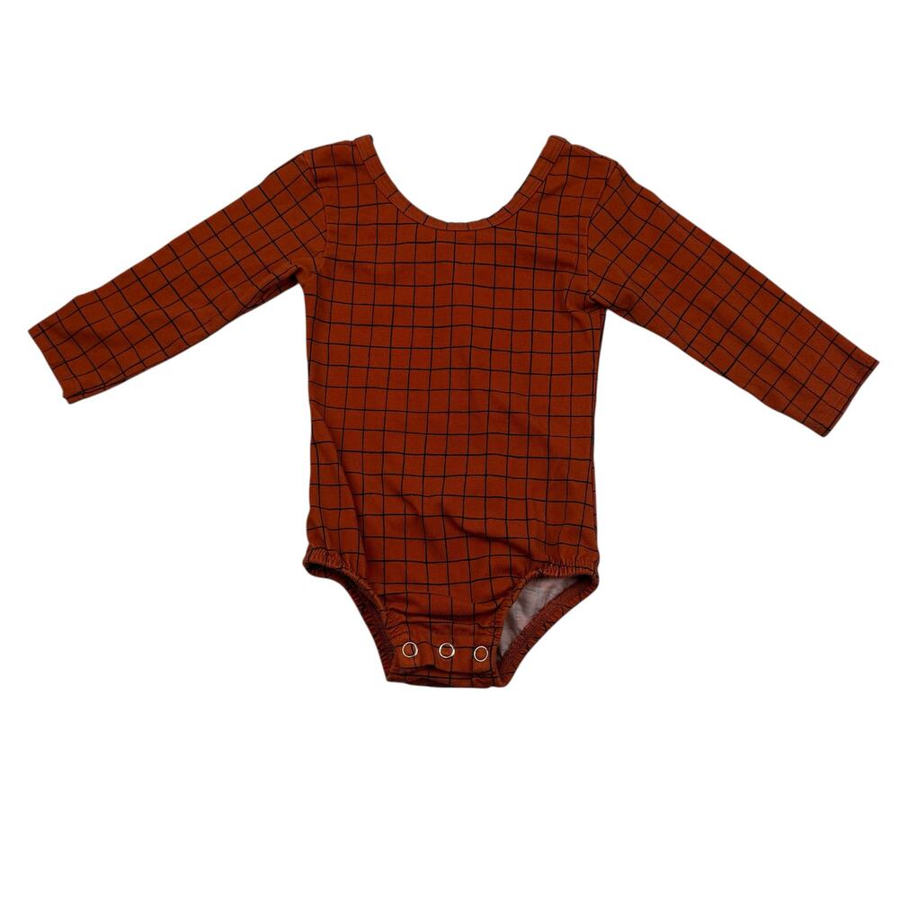 This Tribe of Three Rust Grid Bodysuit Leotard, Size 12/24m